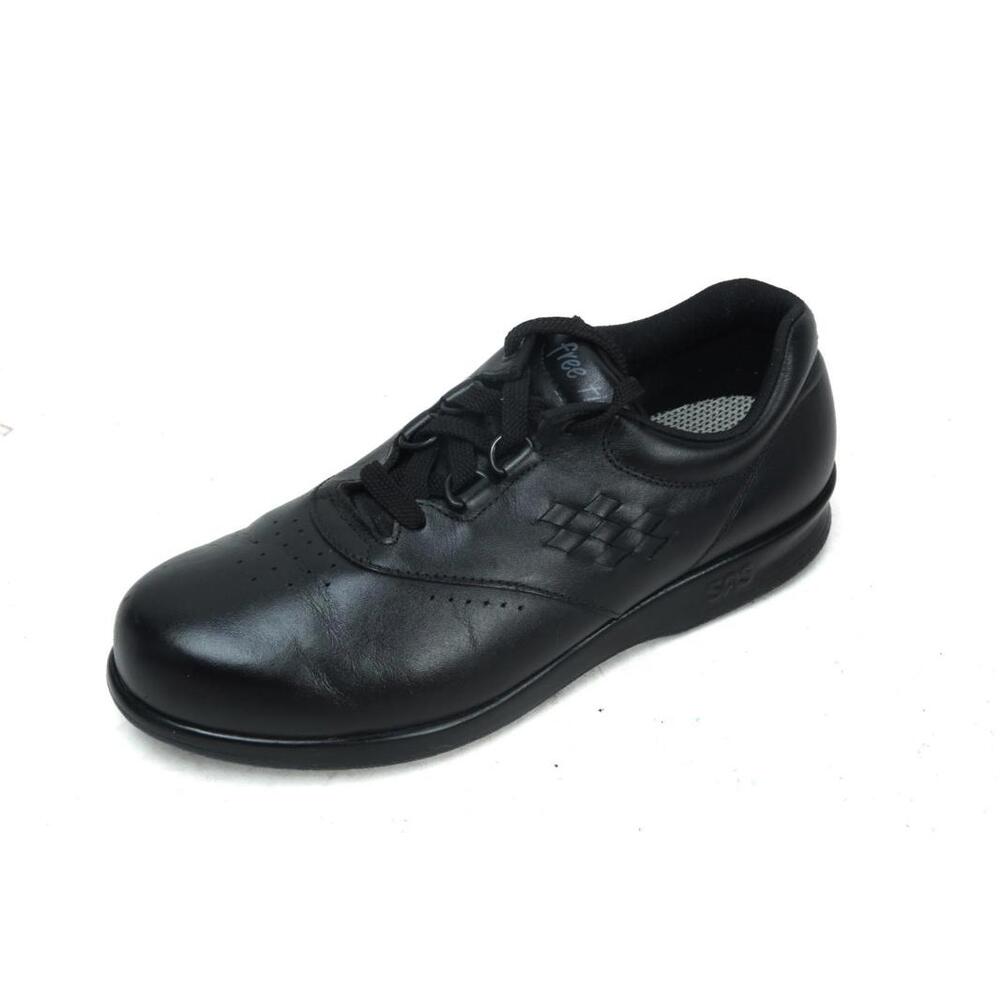 Sas free time sneakers black leather  shoes lace up walking comfort 7.5 M